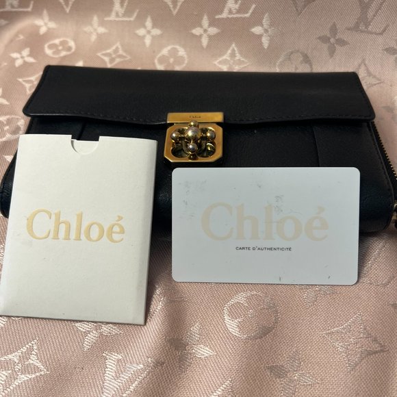CHLOE Elsie Long Black Leather Wallet with Gold Tone Hardware - Picture 2 of 12